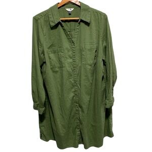 Terra & Sky Shirt Dress Womens 1X Green Linen Blend long sleeve lagenlook button
